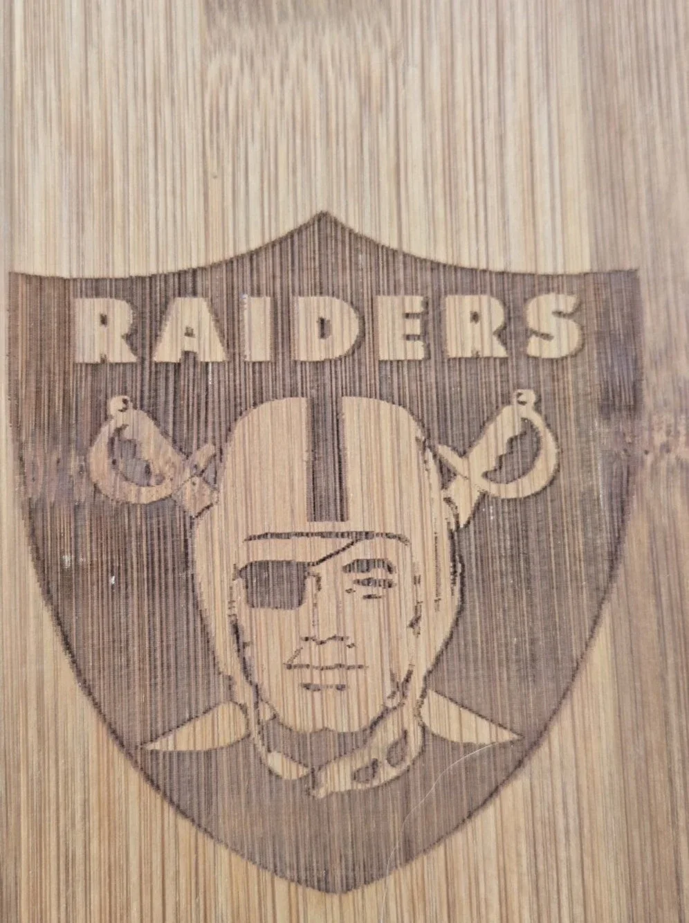 Engraved Oak Wood Cutting Cuttery Board with Raiders Logo